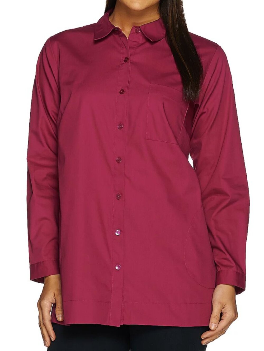 Joan Rivers Long Sleeve Boyfriend Shirt with Chest Pocket  16753